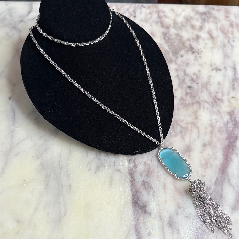 Kendra Scott Silver-Tone Blue Stone Tassel Pendant Necklace